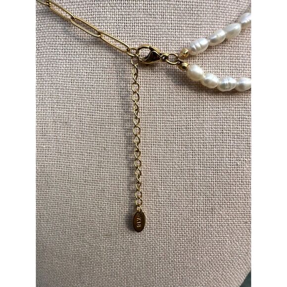 18K Gold Waterproof Link Freshwater Pearl Link Necklace - Picture 4 of 5